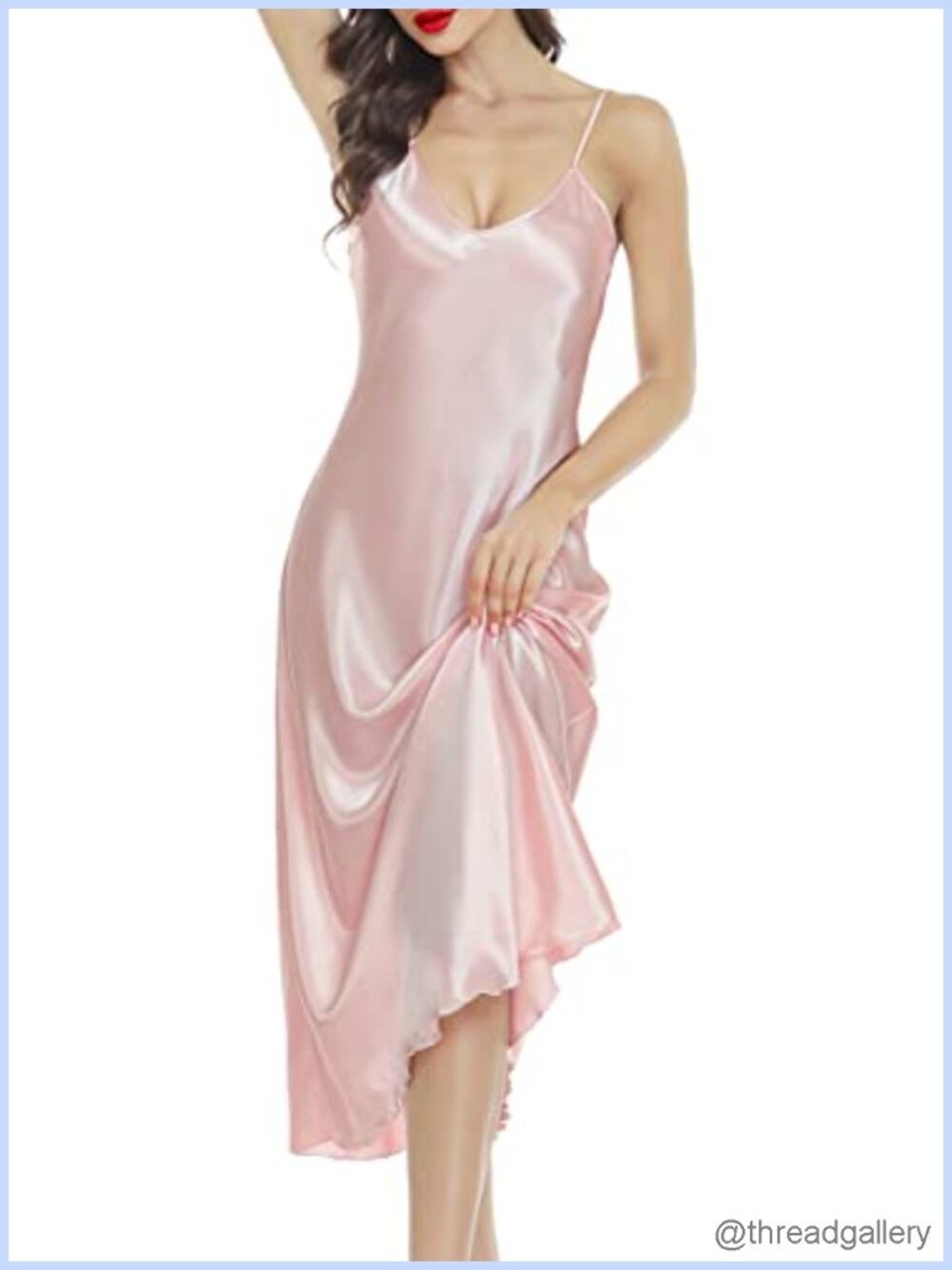 Womens Satin Nightgown Long Lingerie Dress Adjustable Strap V Neck Sleepwear